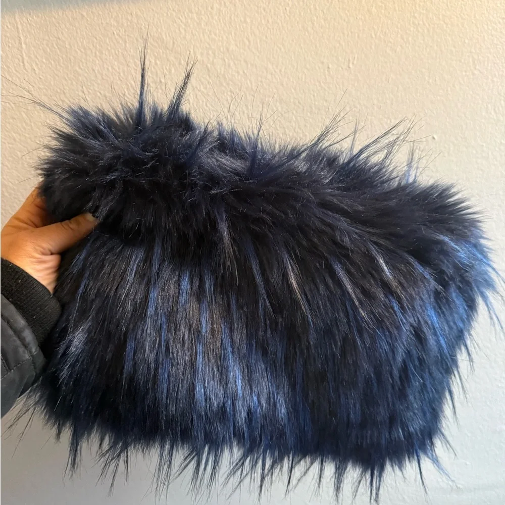 Faux Fur Clutch in Black and Blue - Picture 3 of 5